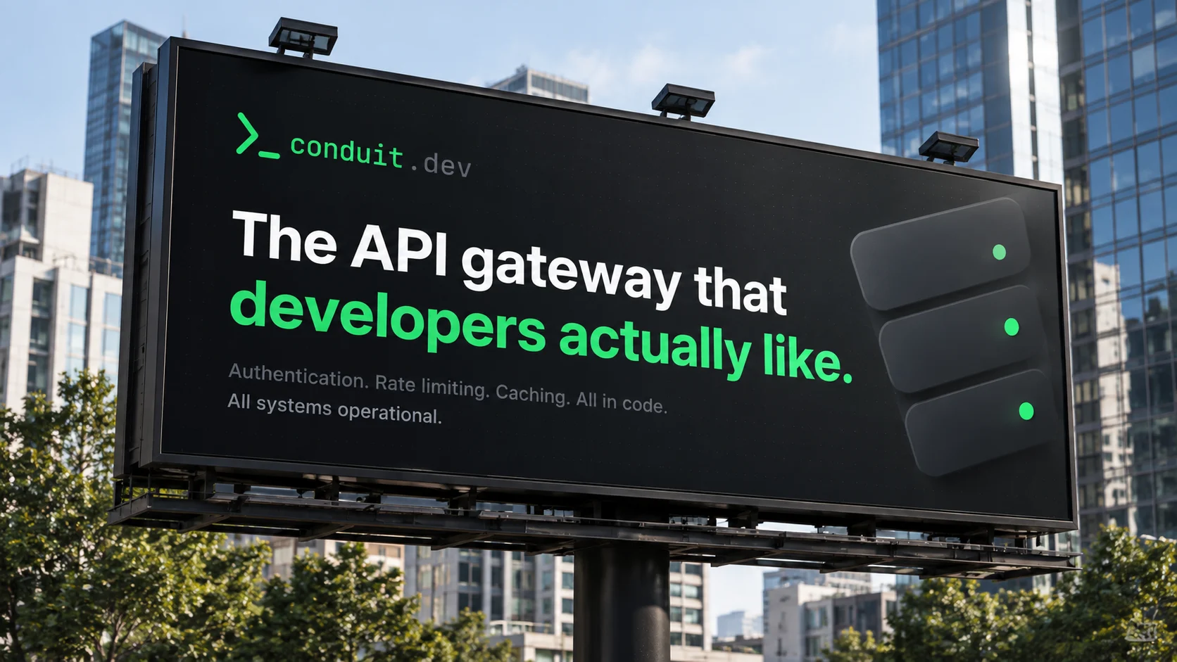A Conduit billboard reading The API gateway that developers actually like