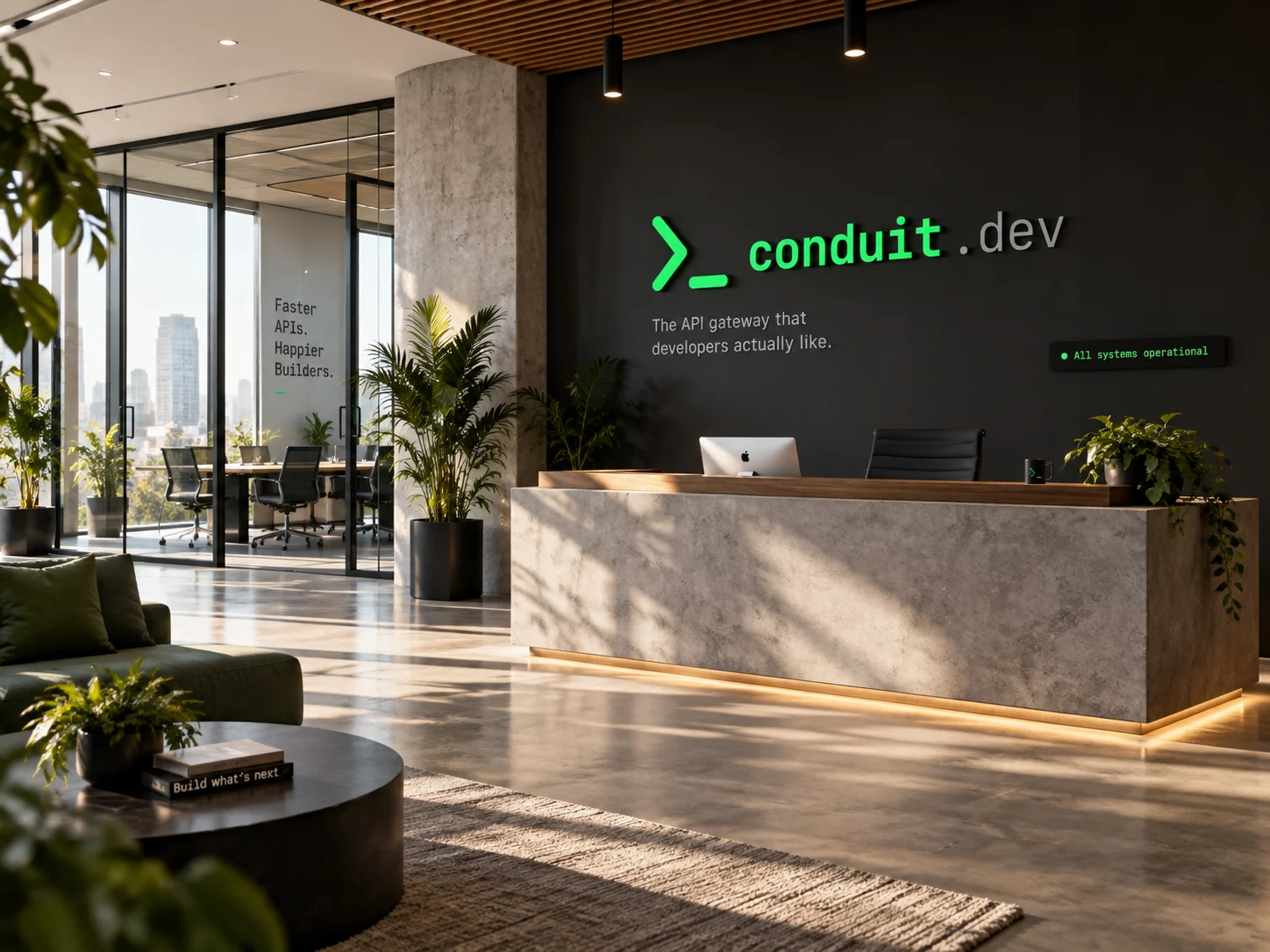 Conduit's logo on the wall of an office lobby