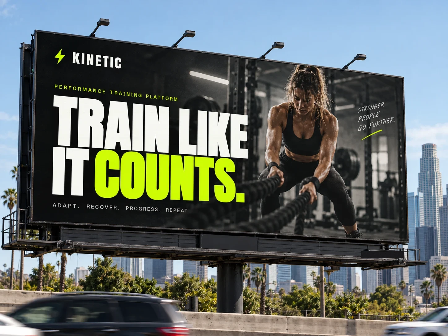 A Kinetic billboard reading Train like it counts