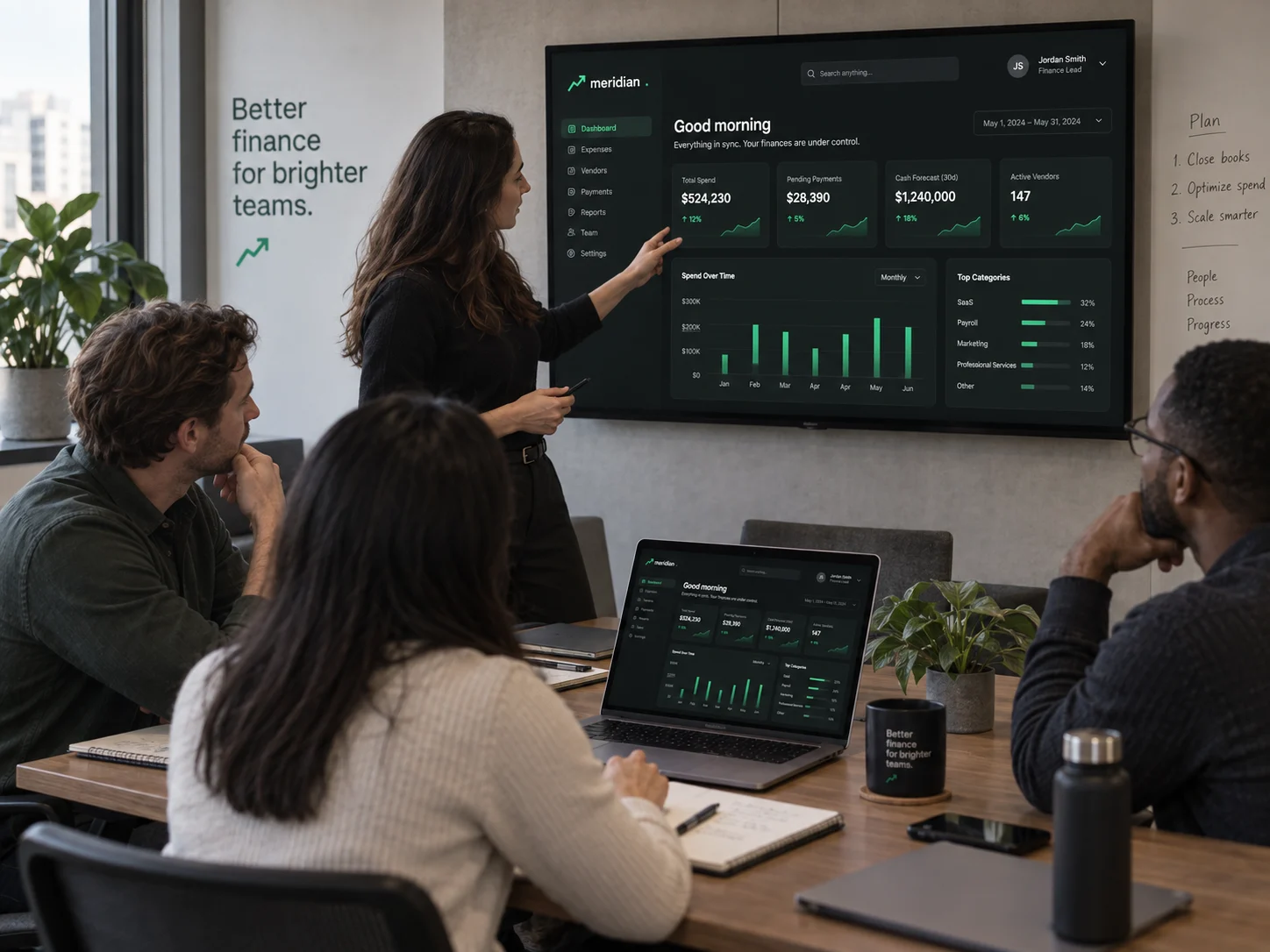 A team reviewing Meridian on a wall screen