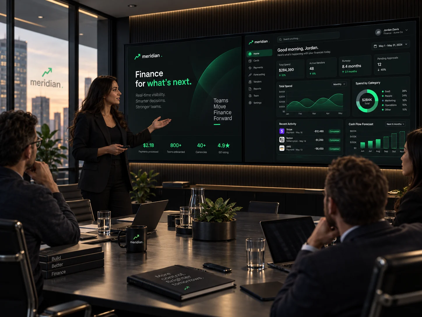 A presenter showing Meridian to a meeting room