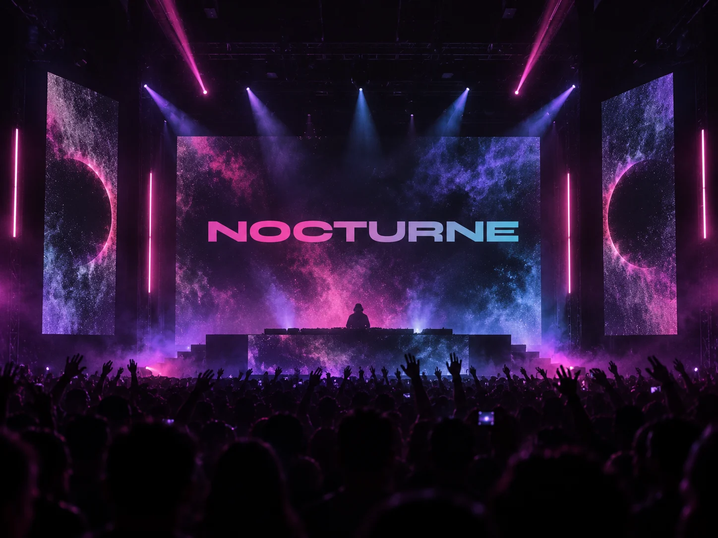 Nocturne on the screens above a concert stage