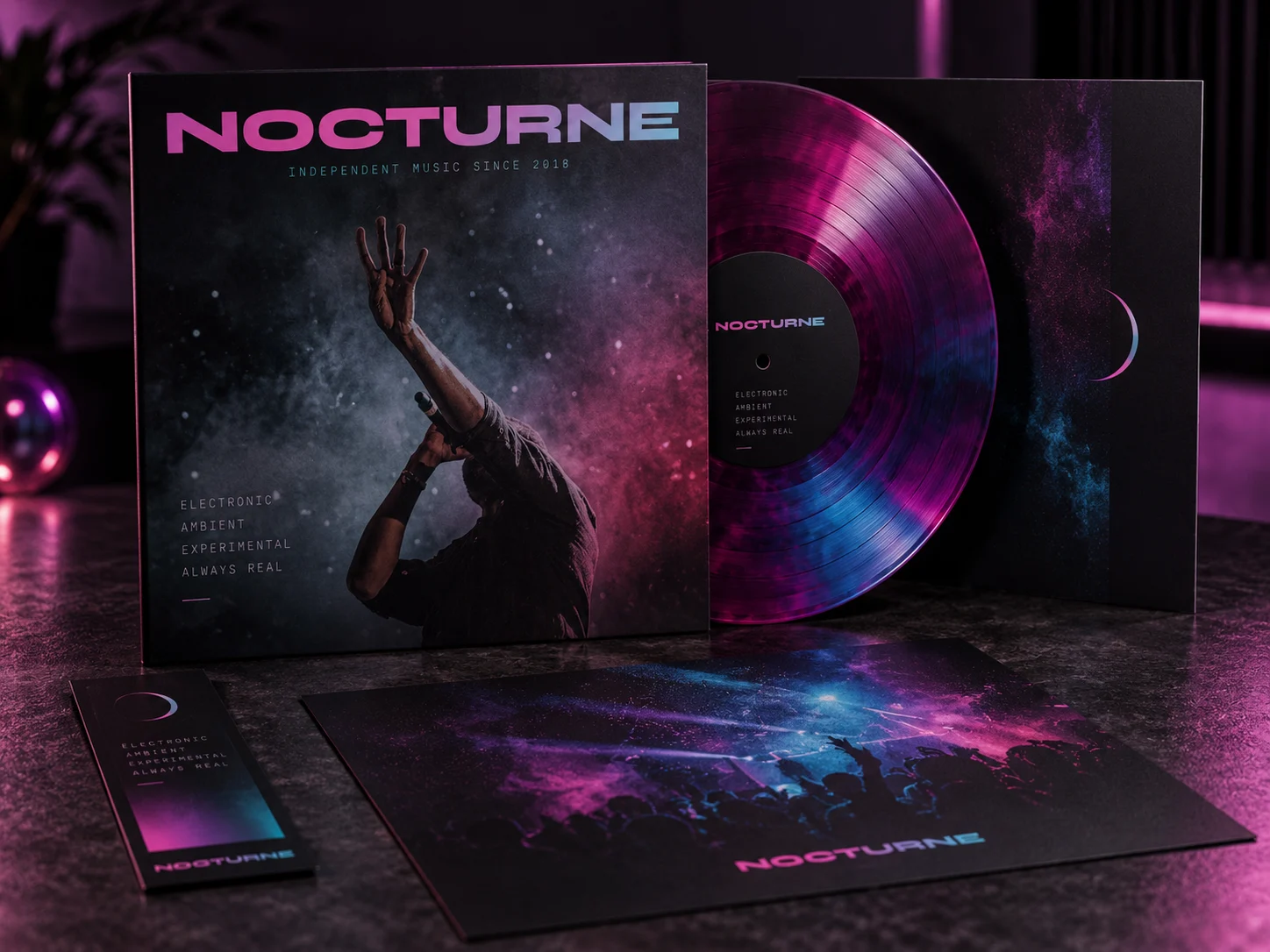 A Nocturne record sleeve, vinyl and ticket