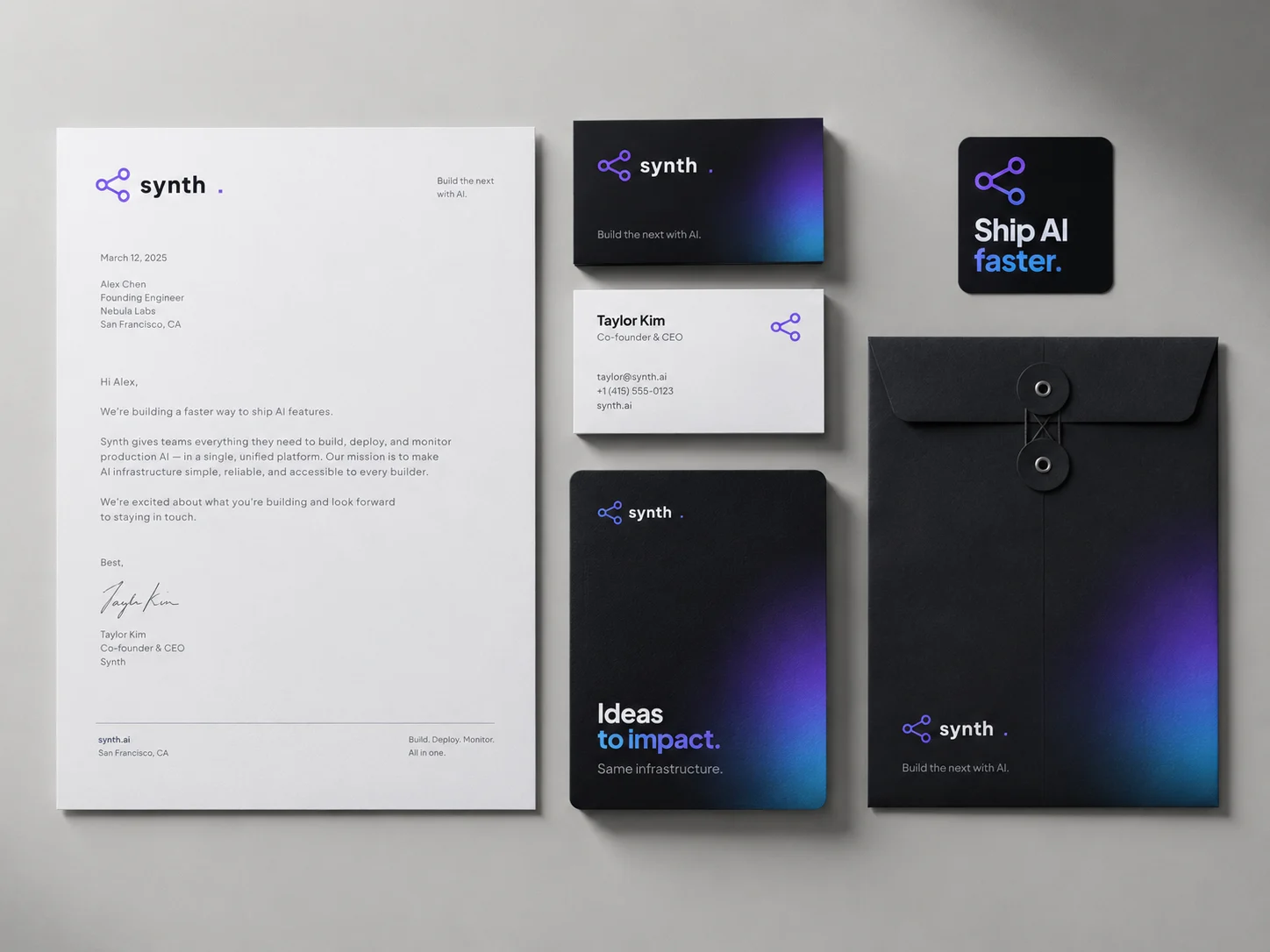 Synth letterhead, business cards and envelopes