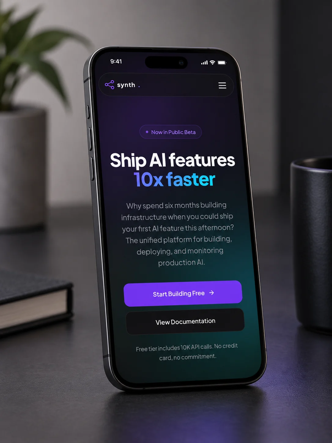 Synth's homepage on a phone