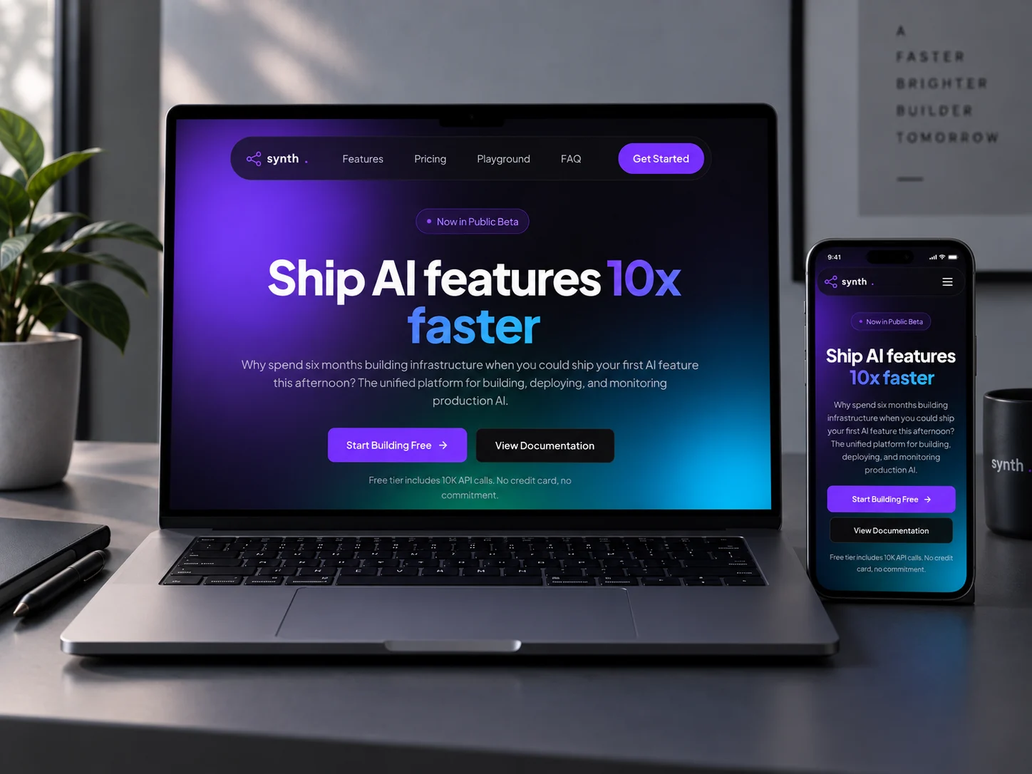 Synth's homepage on a laptop and a phone