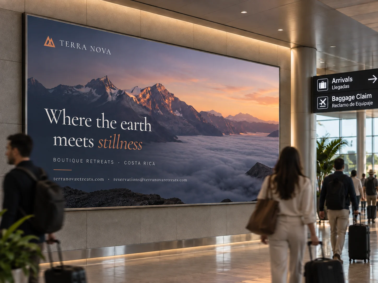 A Terra Nova billboard in an airport arrivals hall
