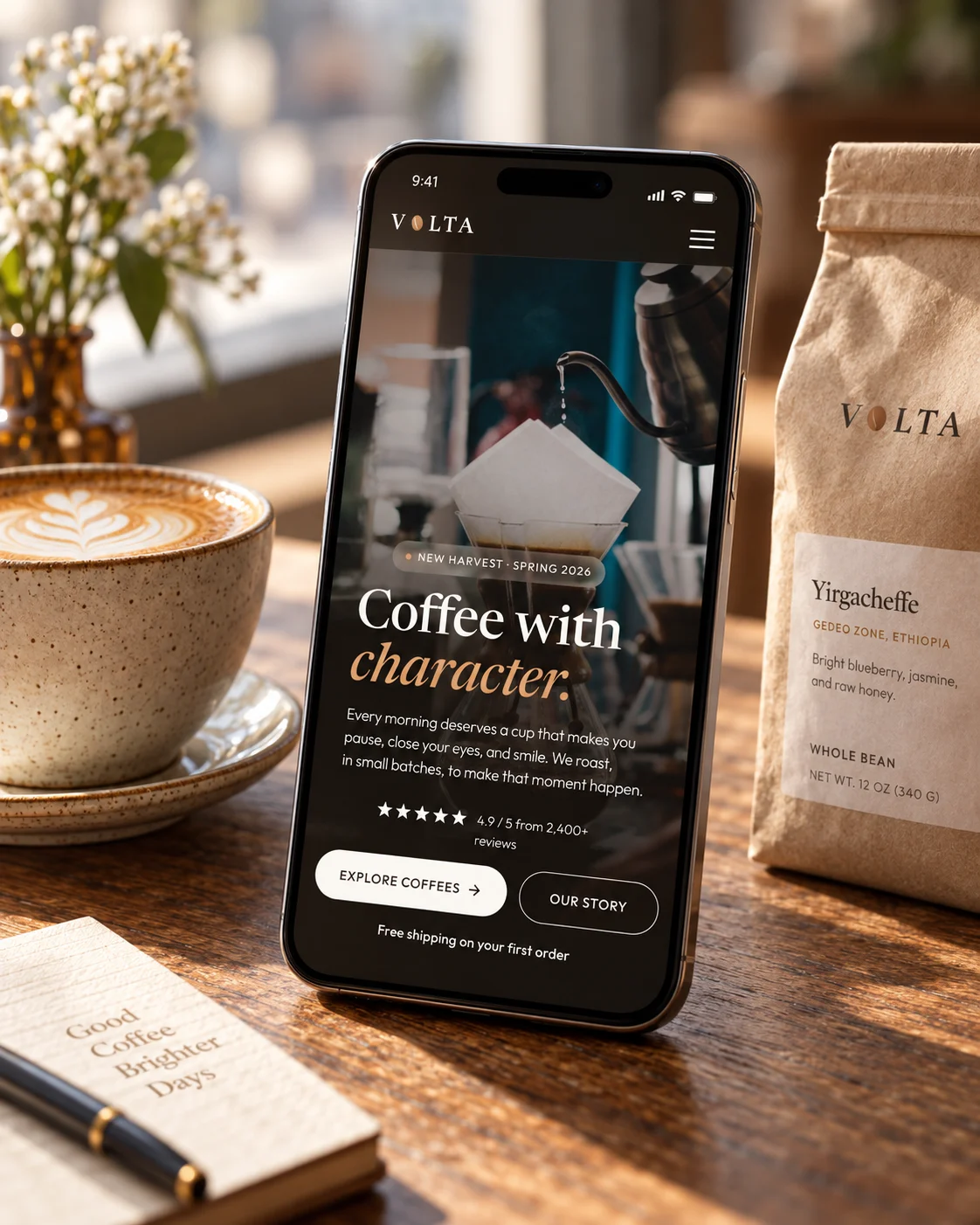 Volta's homepage on a phone