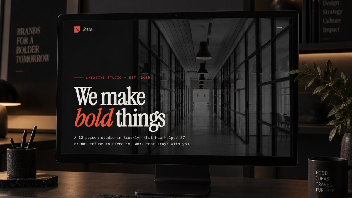 Raze's homepage on a desktop monitor in a dark studio