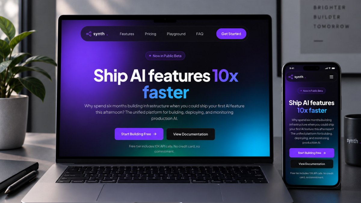Synth's homepage on a laptop and a phone