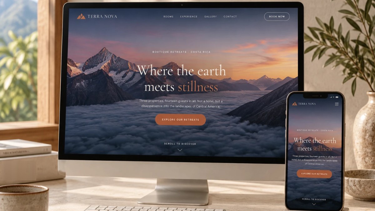 Terra Nova's homepage on a desktop monitor and a phone