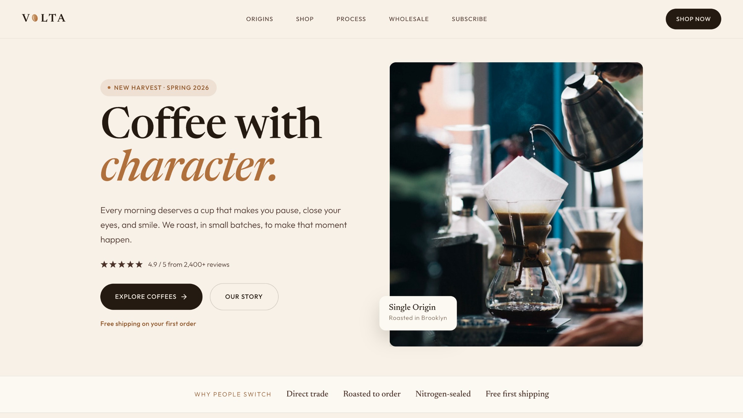 Volta homepage